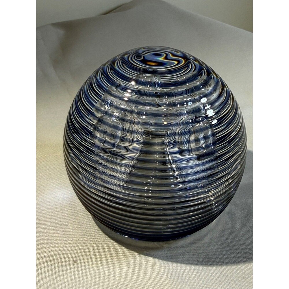 VTG Handcrafted Blue and clear controlled Bubble Horizontal Spiral paperweight